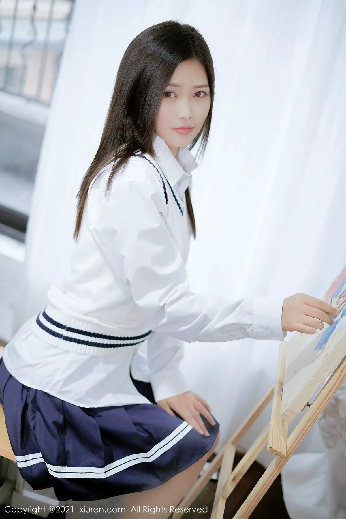 XiuRen第4013期_模特星萌清纯典雅校园制服主题性感白衬衫秀完美身材诱惑写真56P